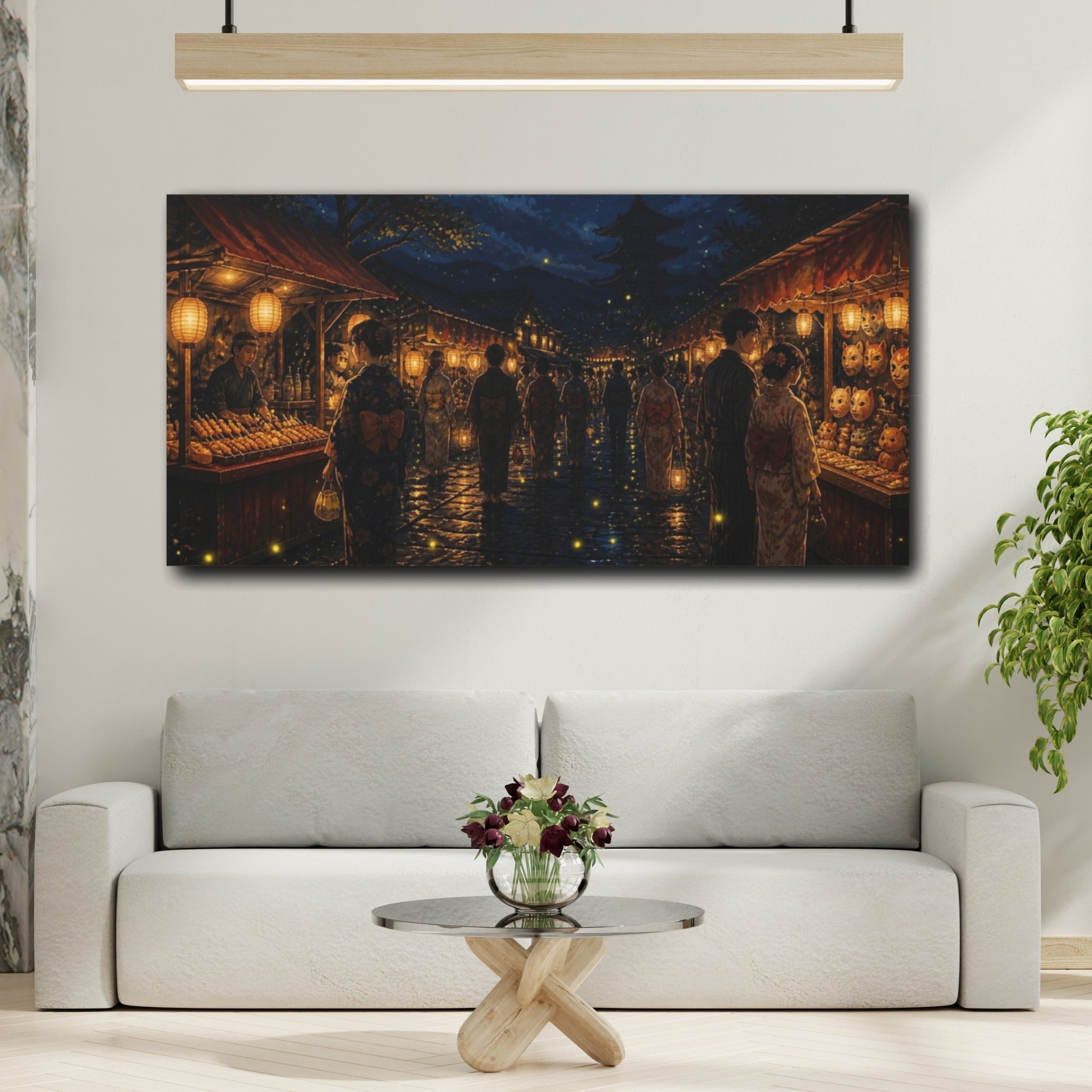 Mockup 2. Japanese Festival Lantern Night shown as canvas print