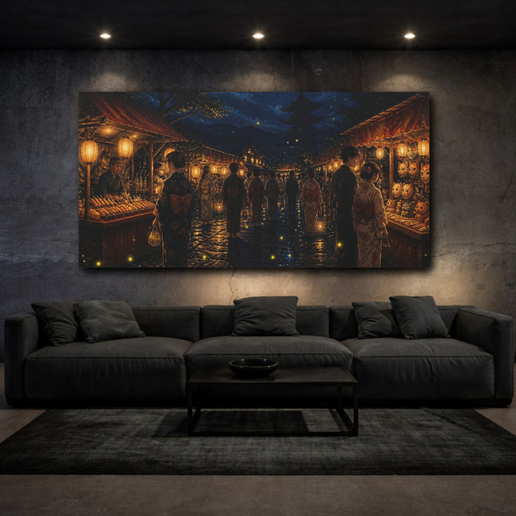 Mockup 3. Japanese Festival Lantern Night shown as canvas print