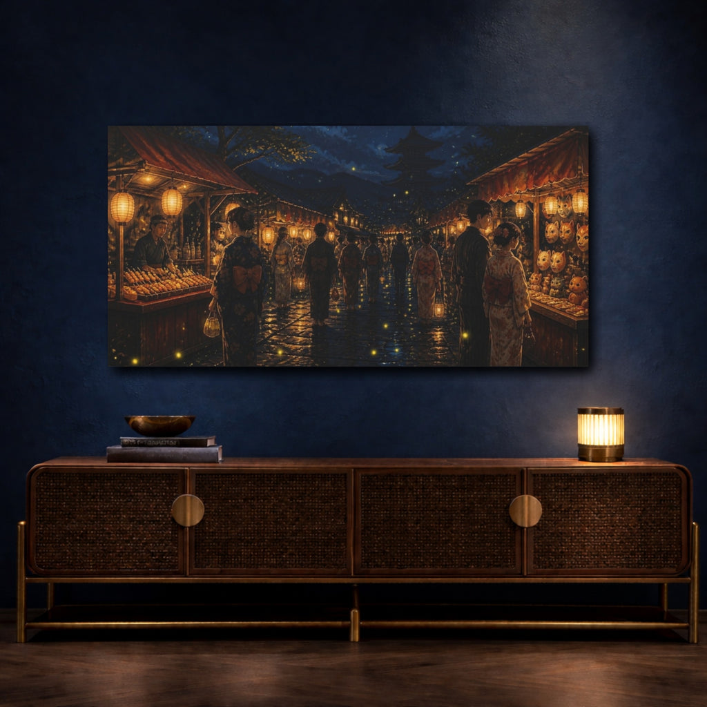 Mockup 4. Japanese Festival Lantern Night shown as canvas print