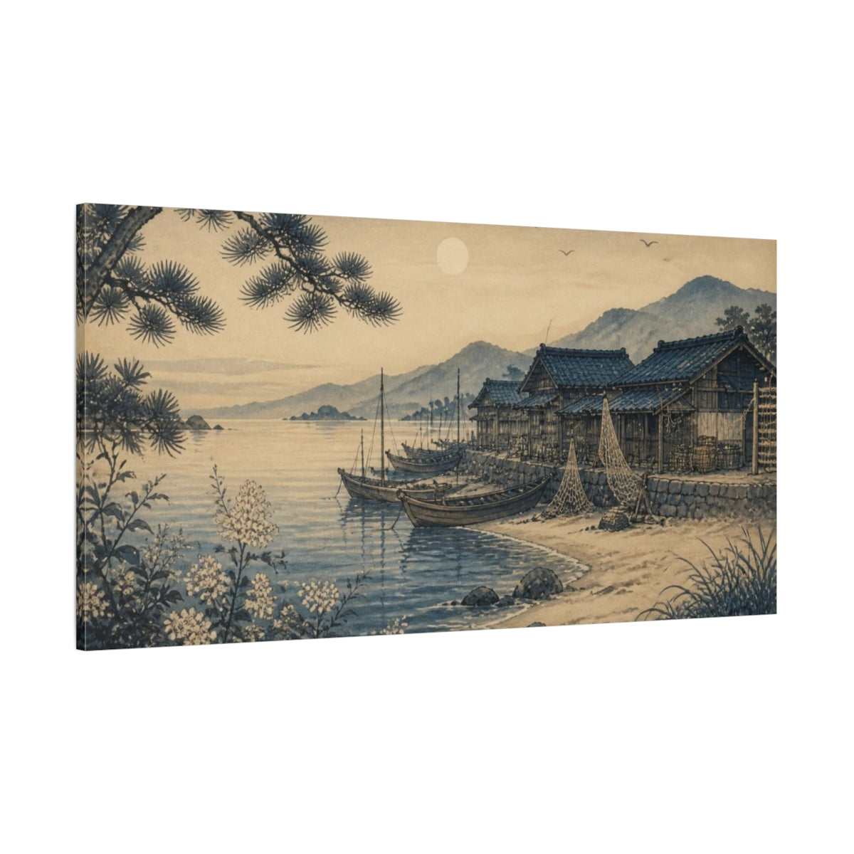 Side Mockup 2. Japanese Fishing Huts shown as canvas print