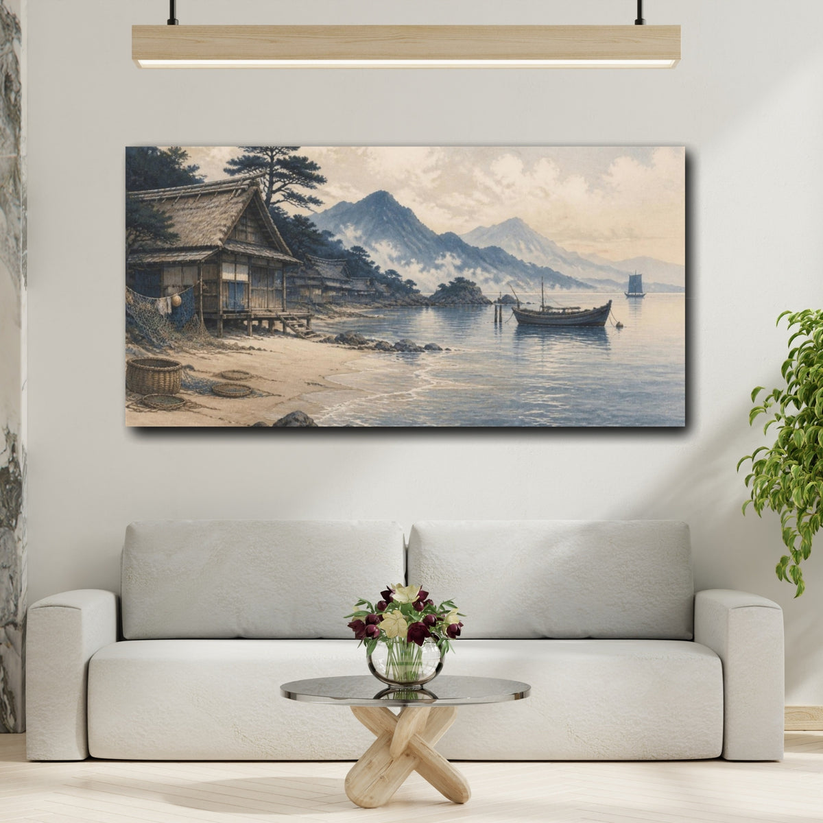 Mockup 2. Japanese Fishing Huts shown as canvas print