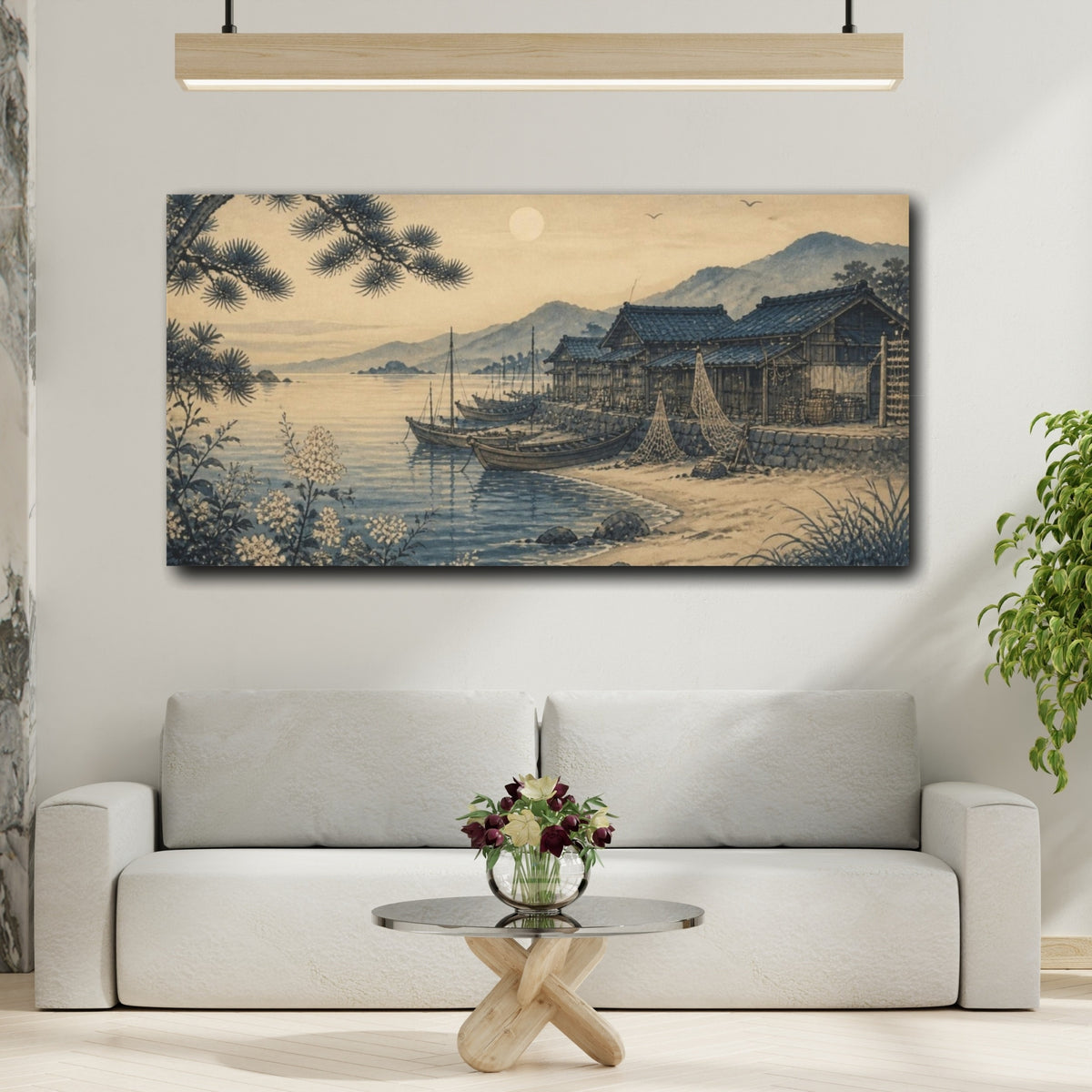 Mockup 2. Japanese Fishing Huts shown as canvas print