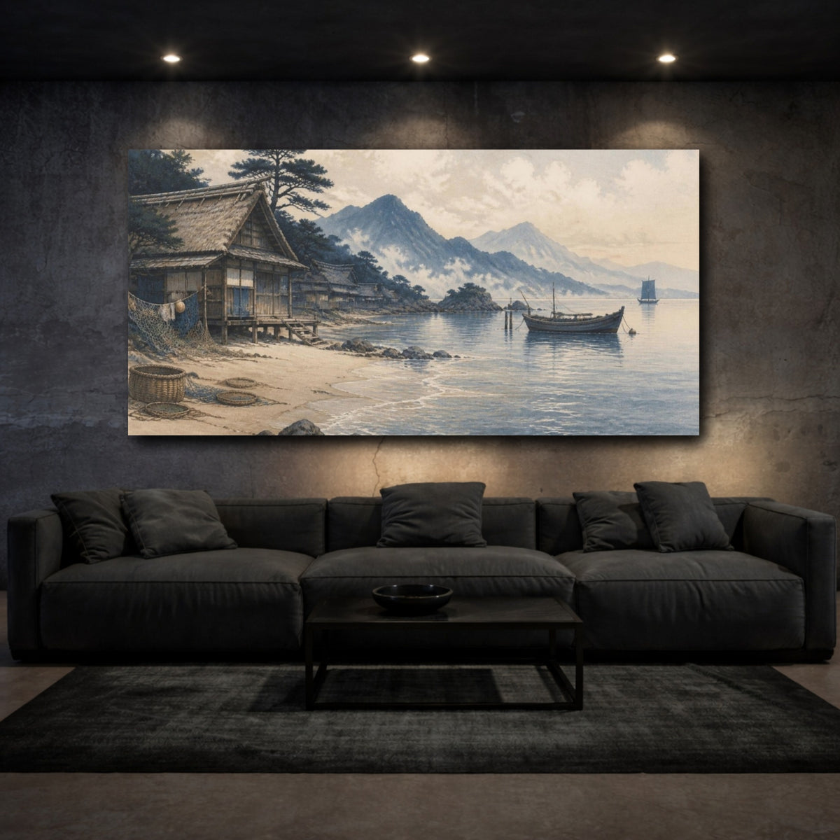 Mockup 3. Japanese Fishing Huts shown as canvas print