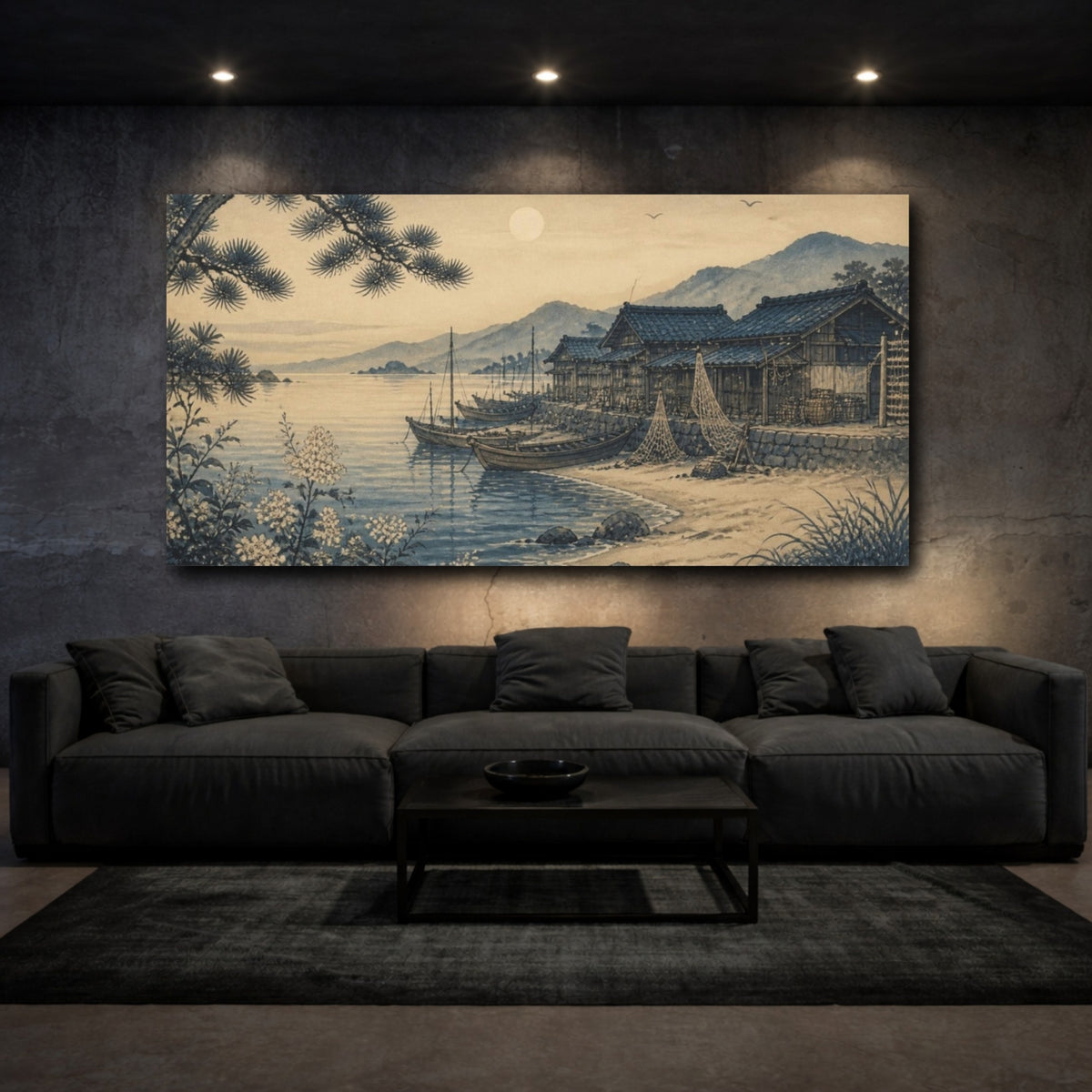 Mockup 3. Japanese Fishing Huts shown as canvas print