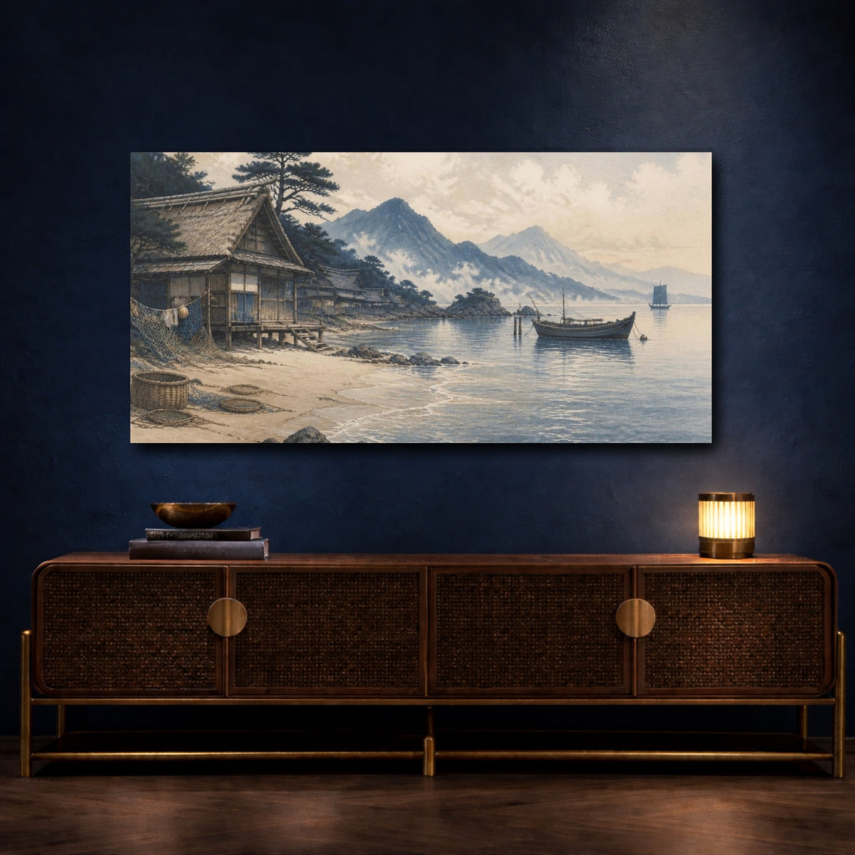 Mockup 4. Japanese Fishing Huts shown as canvas print