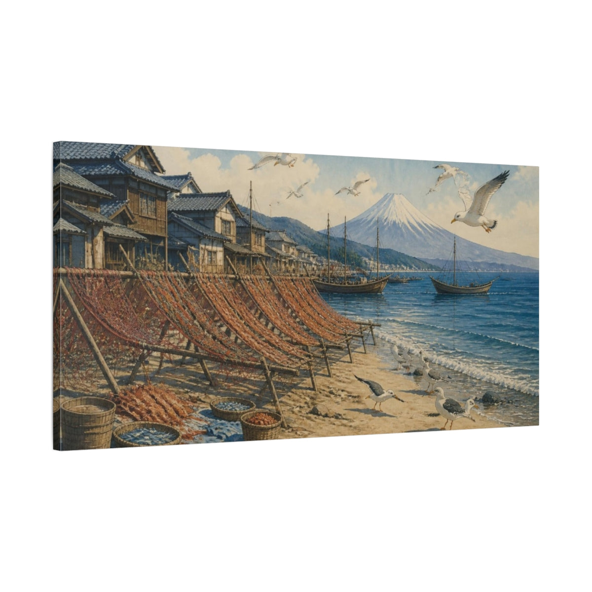 Main Mockup. Japanese Fishing Village shown as canvas print