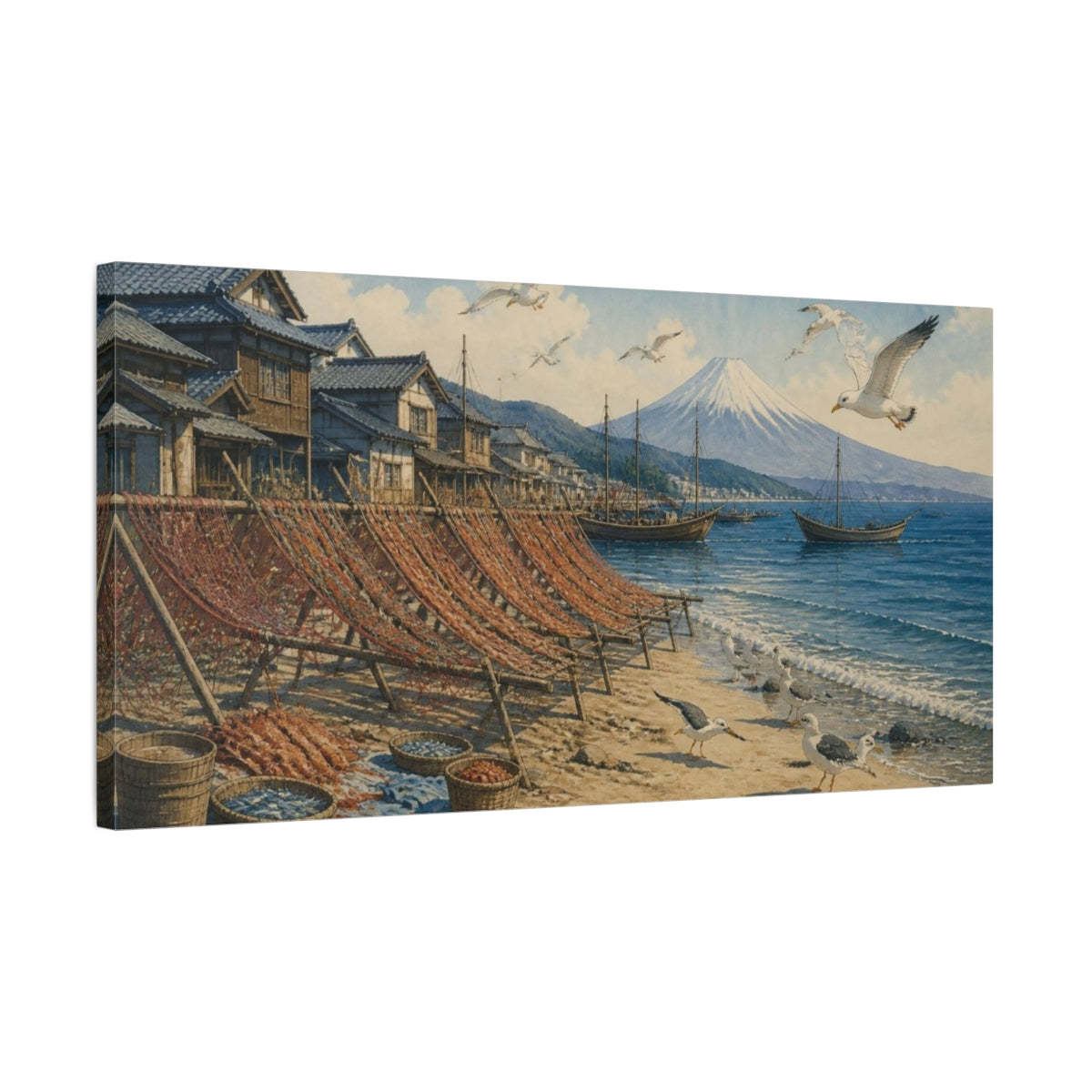 Side Mockup 1. Japanese Fishing Village shown as canvas print
