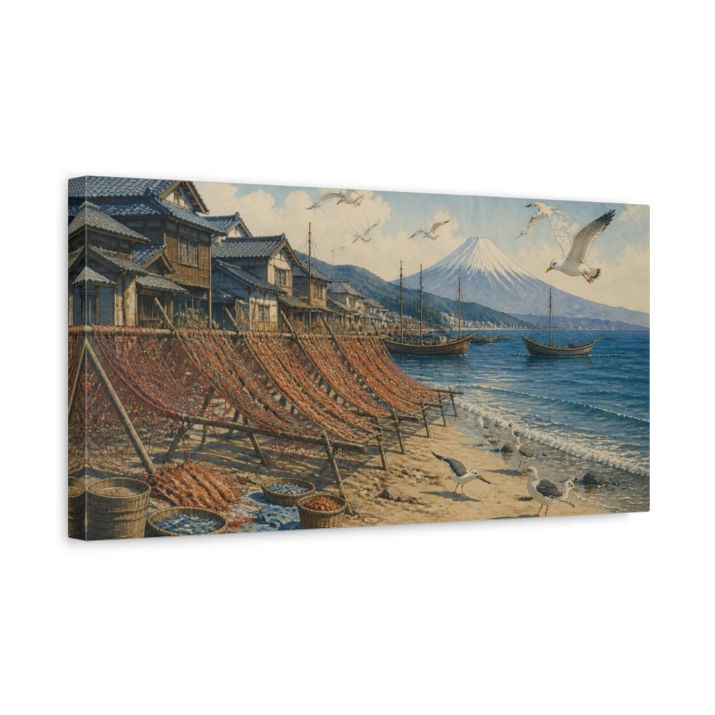 Side Mockup 3. Japanese Fishing Village shown as canvas print