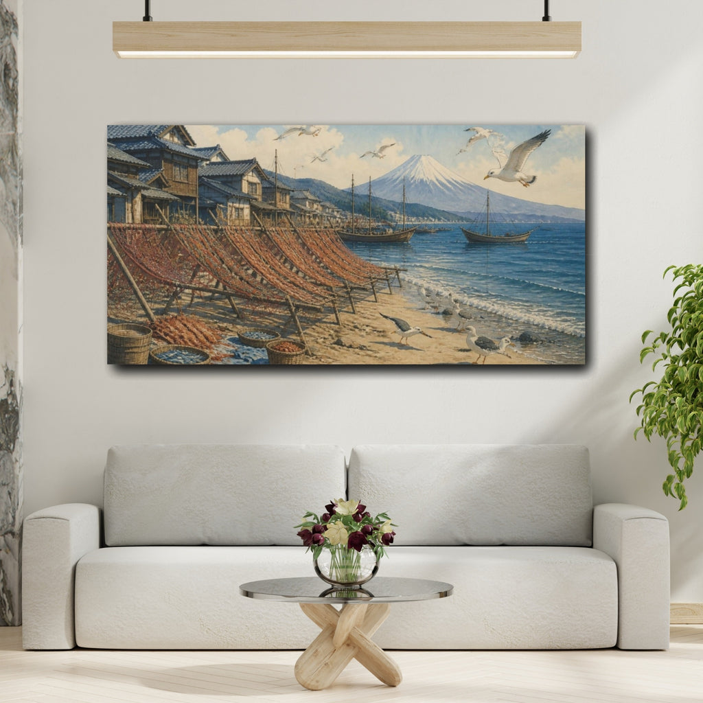 Mockup 2. Japanese Fishing Village shown as canvas print