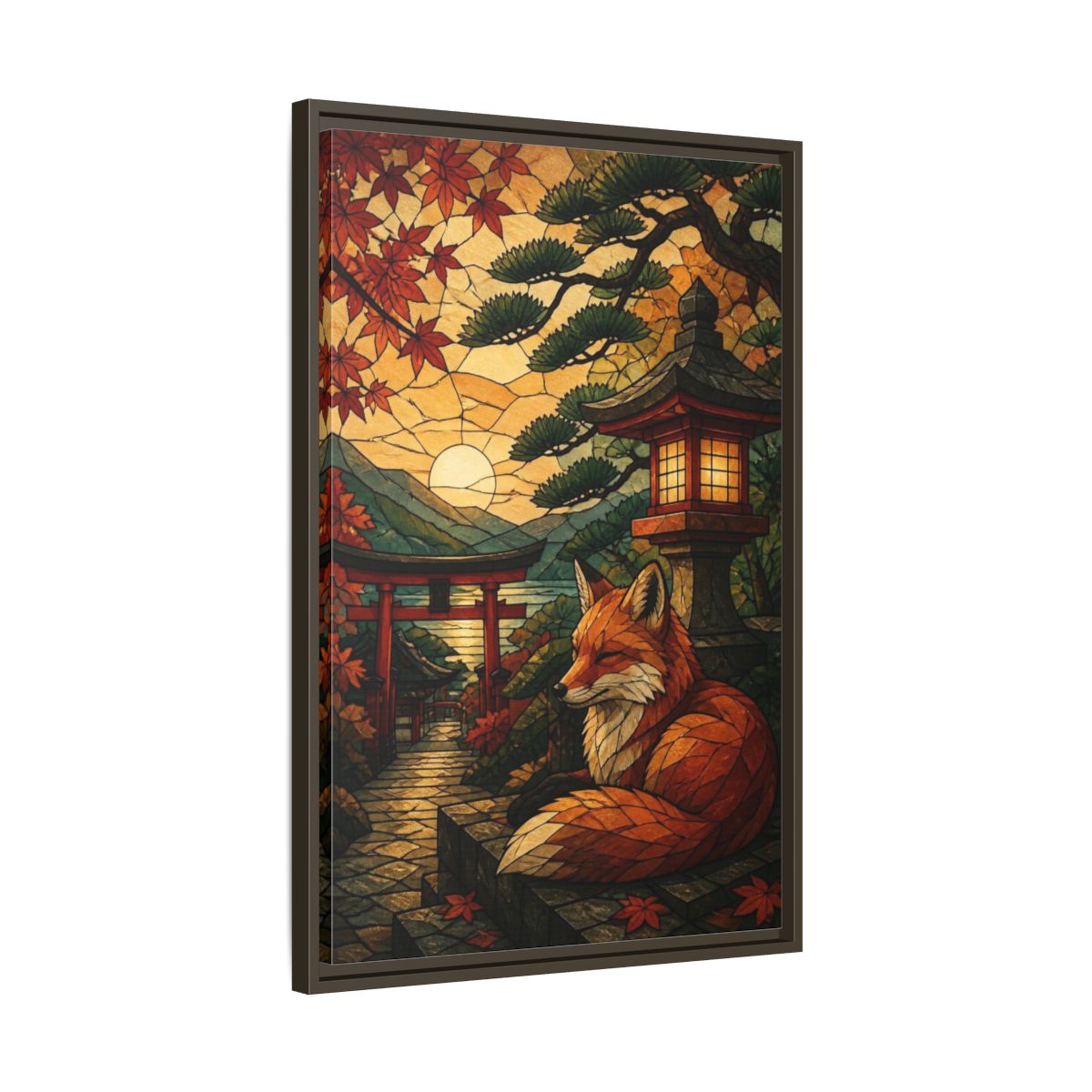 Side Mockup 11. Japanese Fox Shrine shown as framed canvas print