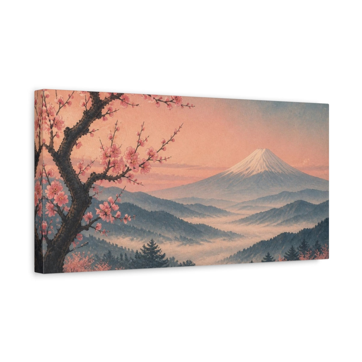 Side Mockup 3. Japanese Fuji Blossom shown as canvas print