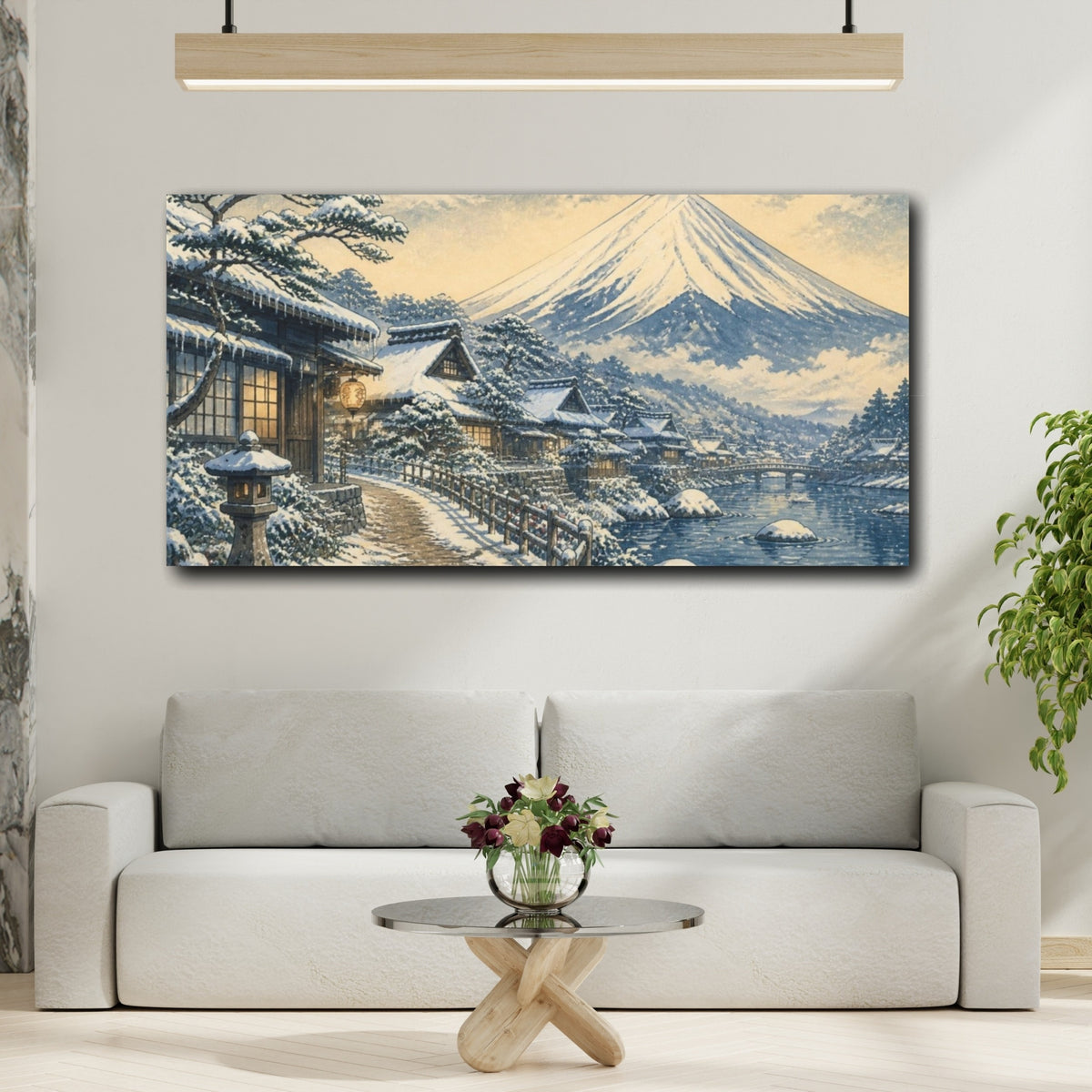 Mockup 2. Japanese Fuji Snow Village shown as canvas print