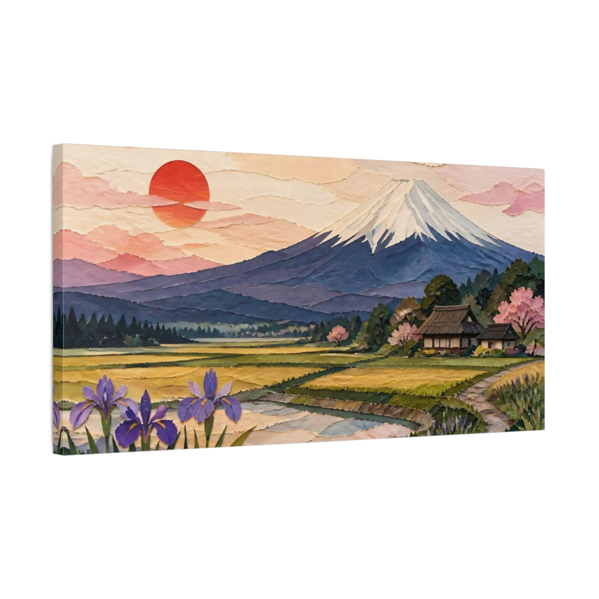 Side Mockup 1. Japanese Fuji Sunrise shown as canvas print