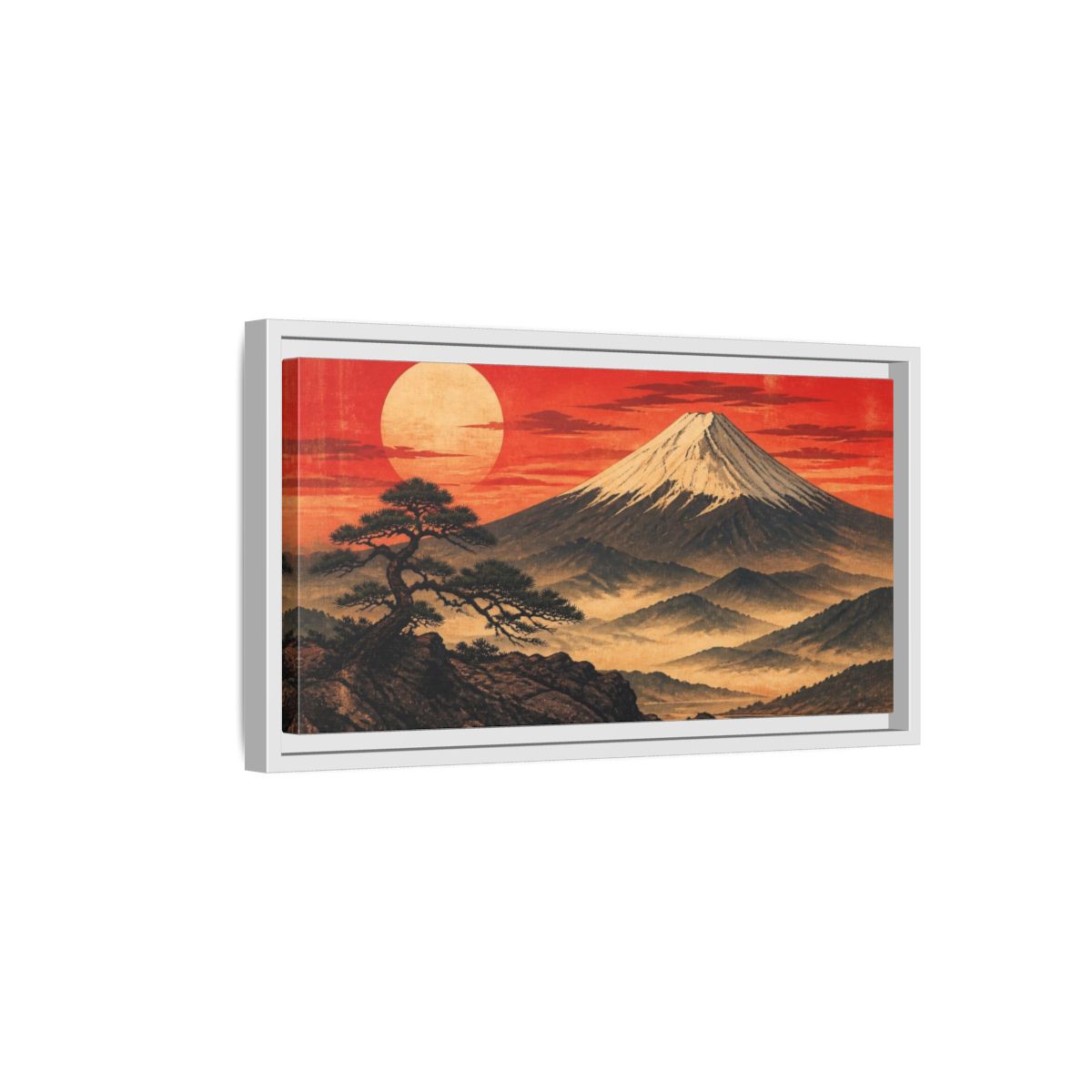 Side Mockup 6. Japanese Fuji Sunset shown as framed canvas print