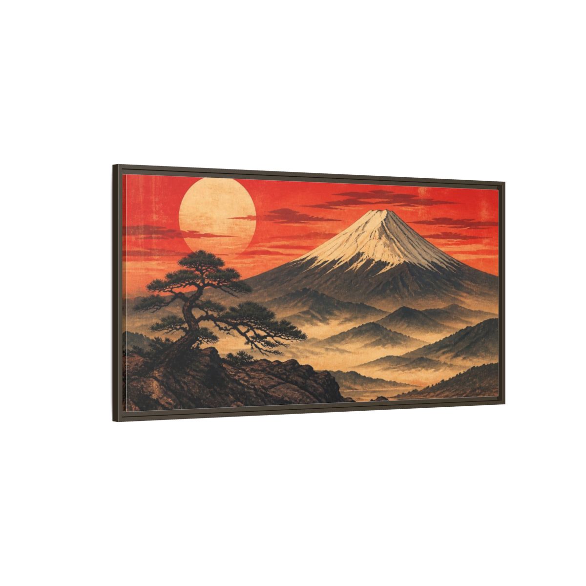 Side Mockup 4. Japanese Fuji Sunset shown as framed canvas print