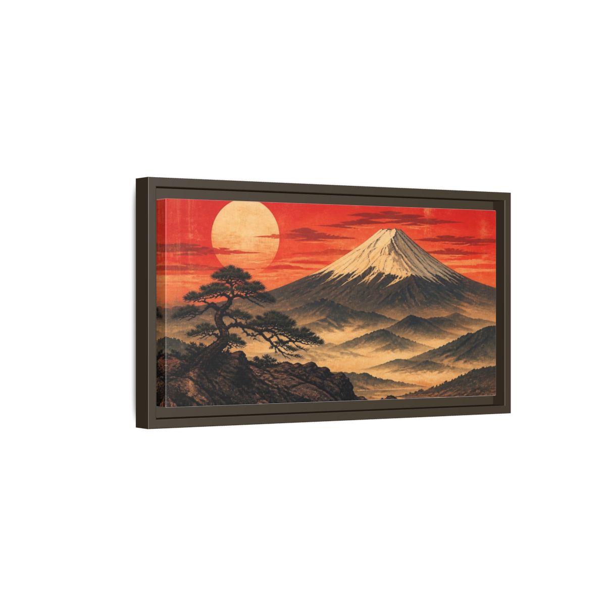 Side Mockup 7. Japanese Fuji Sunset shown as framed canvas print
