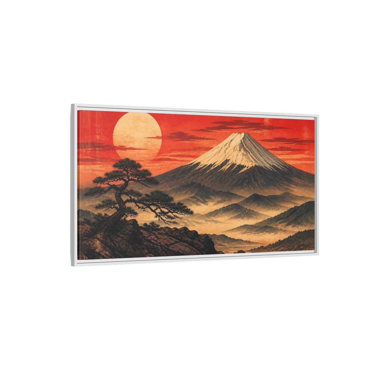 Side Mockup 3. Japanese Fuji Sunset shown as framed canvas print