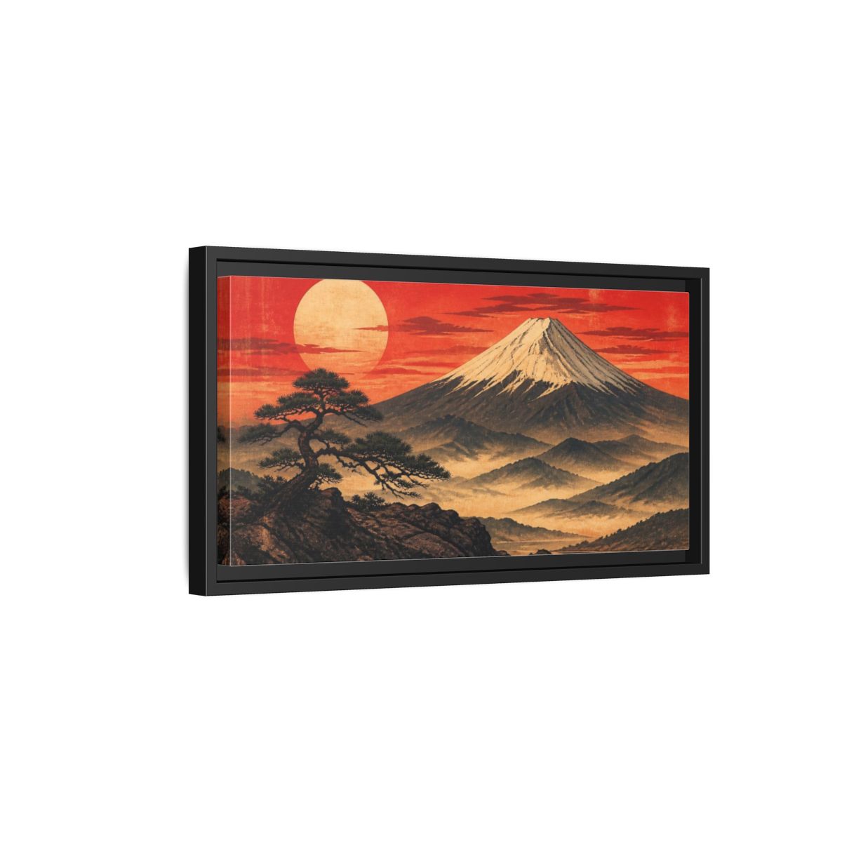 Side Mockup 8. Japanese Fuji Sunset shown as framed canvas print
