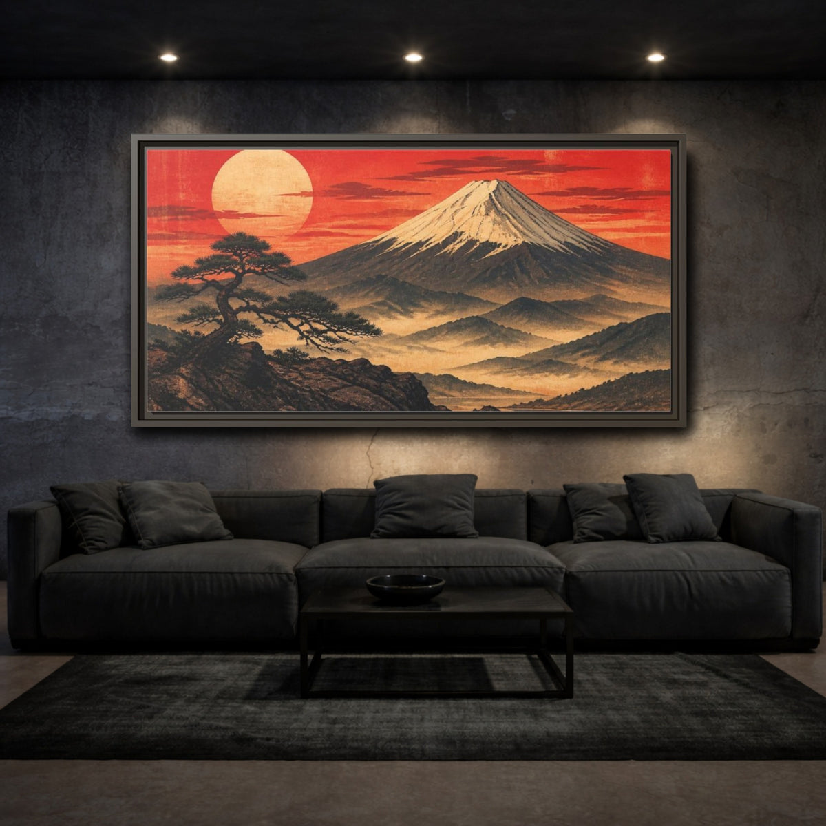Mockup 3. Japanese Fuji Sunset shown as framed canvas print