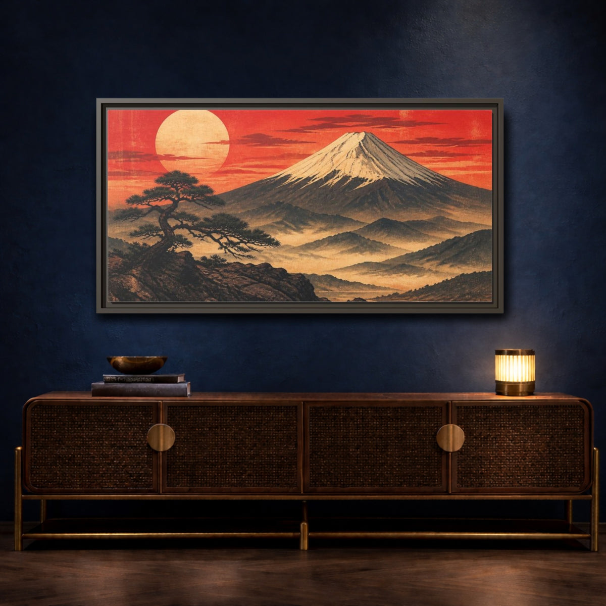 Mockup 4. Japanese Fuji Sunset shown as framed canvas print