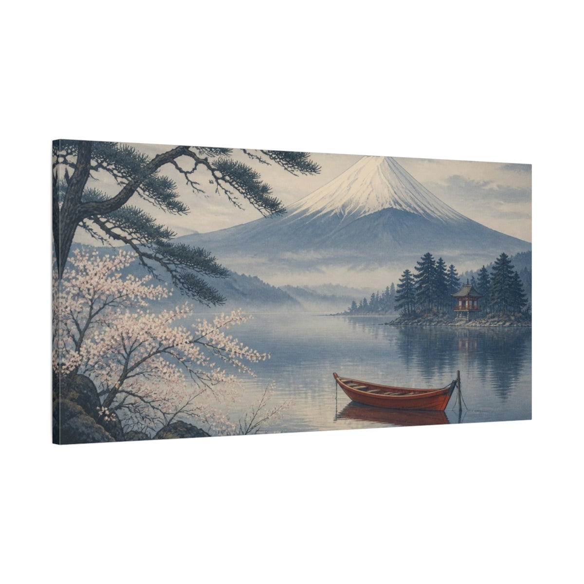 Main Mockup. Japanese Fuji With Boat shown as canvas print