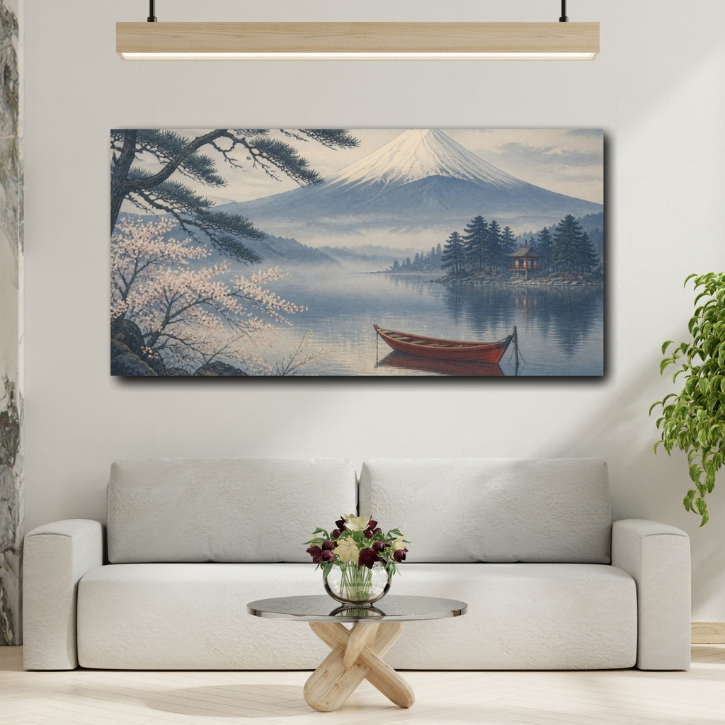Mockup 2. Japanese Fuji With Boat shown as canvas print
