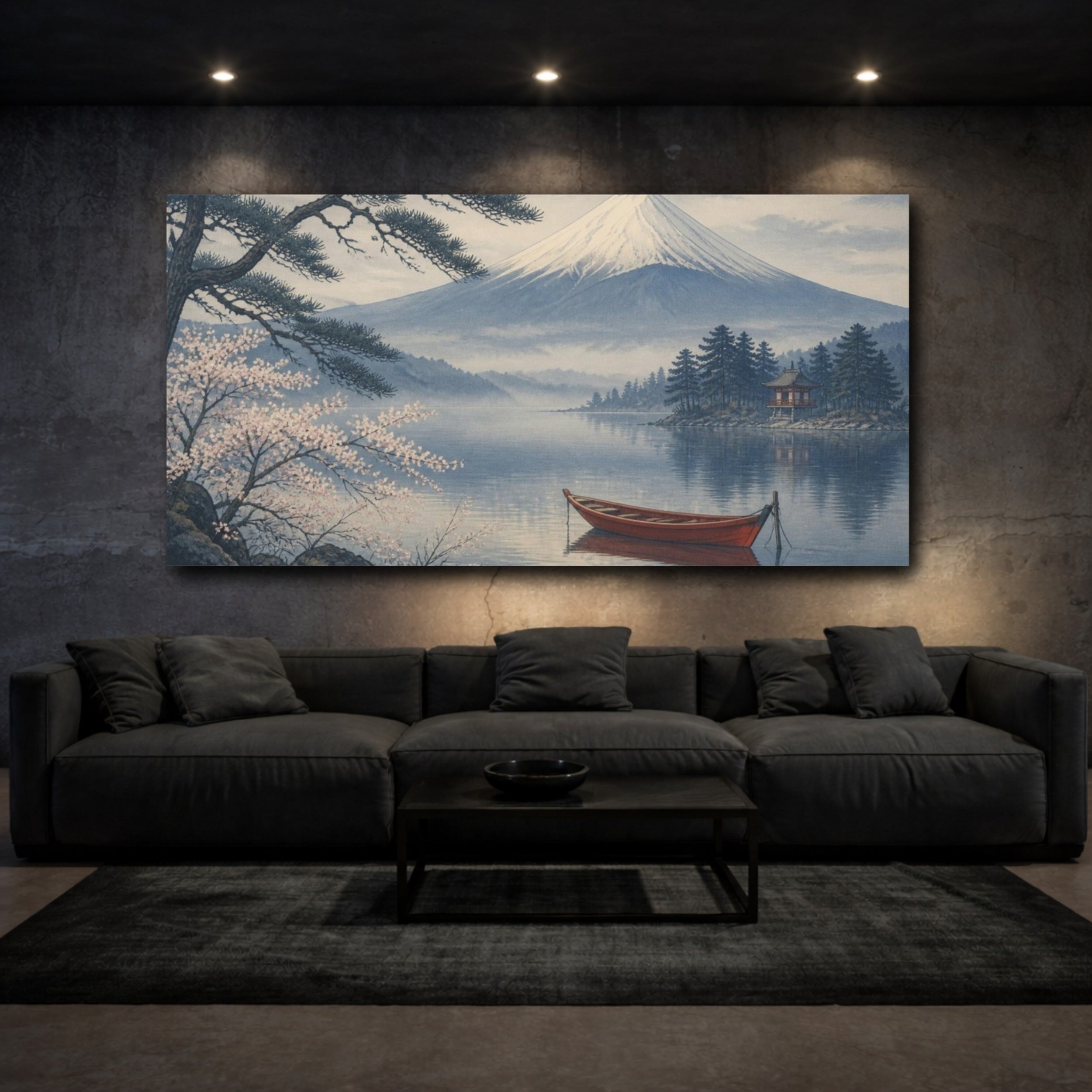 Mockup 3. Japanese Fuji With Boat shown as canvas print
