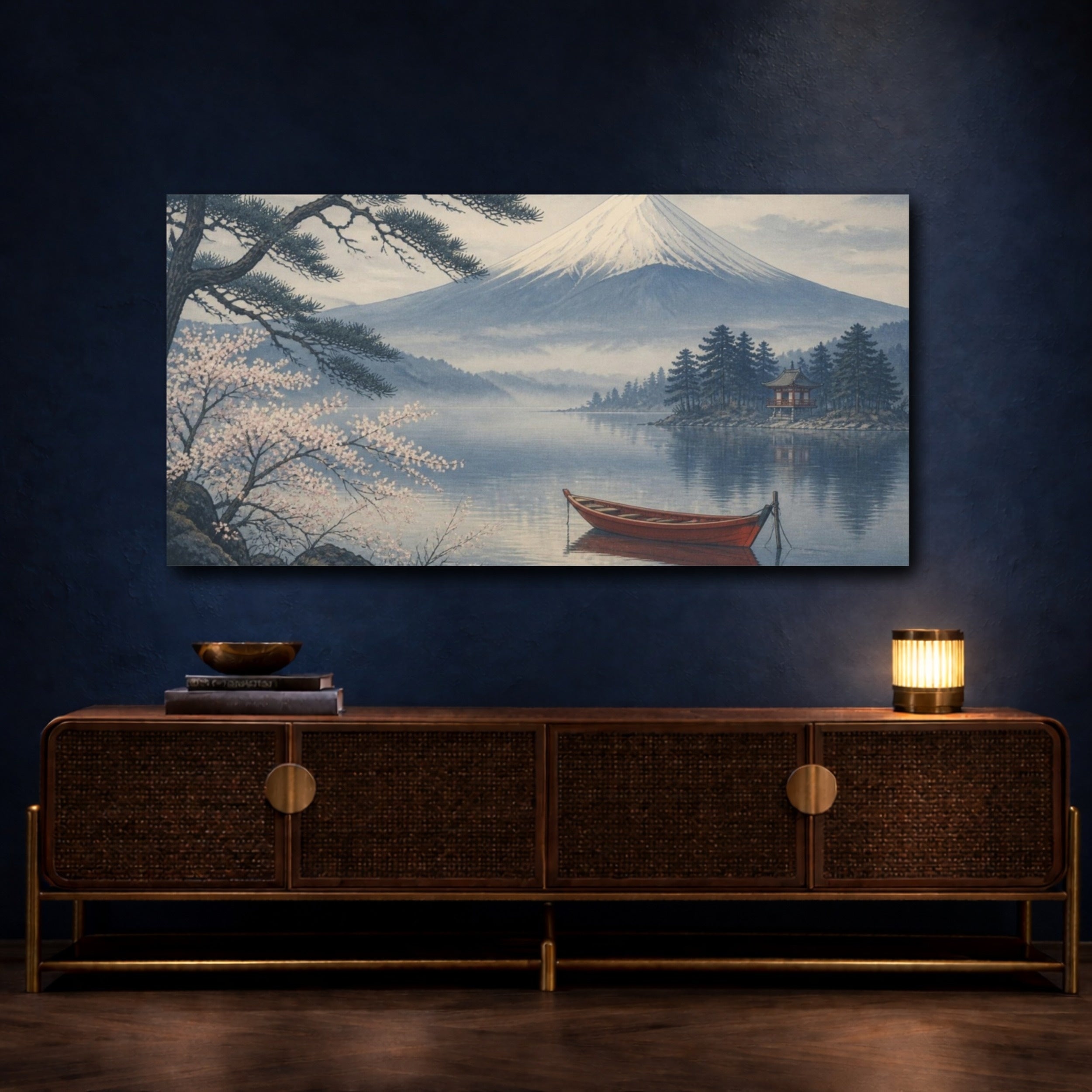 Mockup 4. Japanese Fuji With Boat shown as canvas print