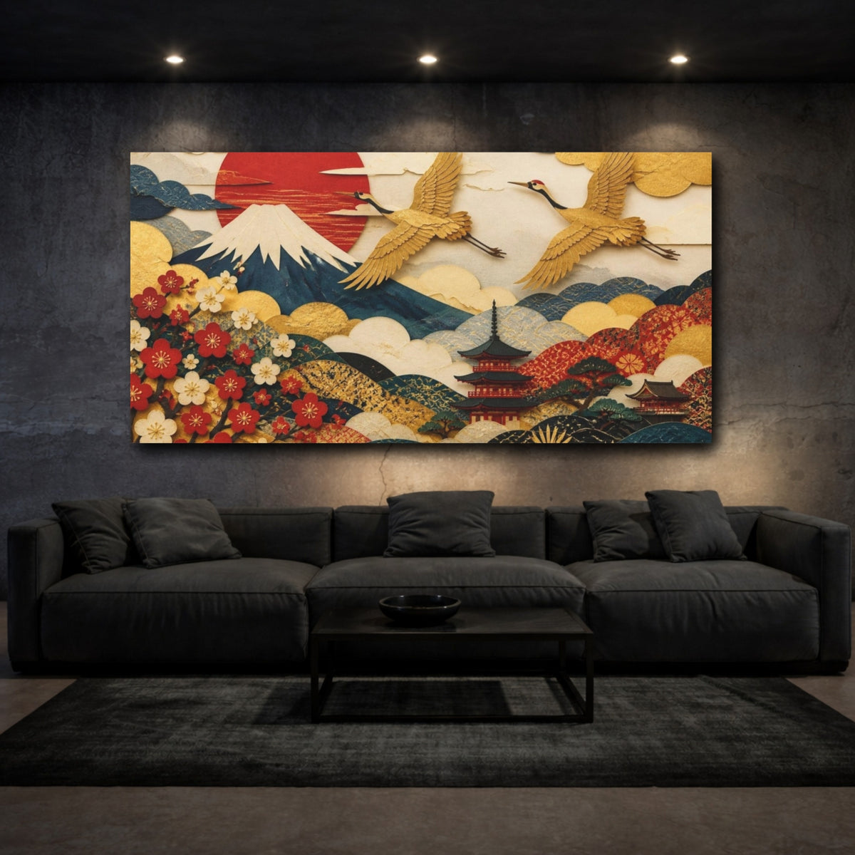 Mockup 3. Japanese Gold Cranes shown as canvas print