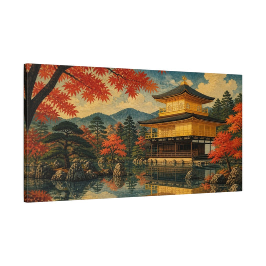 Main Mockup. Japanese Golden Pavilion Reflection shown as canvas print