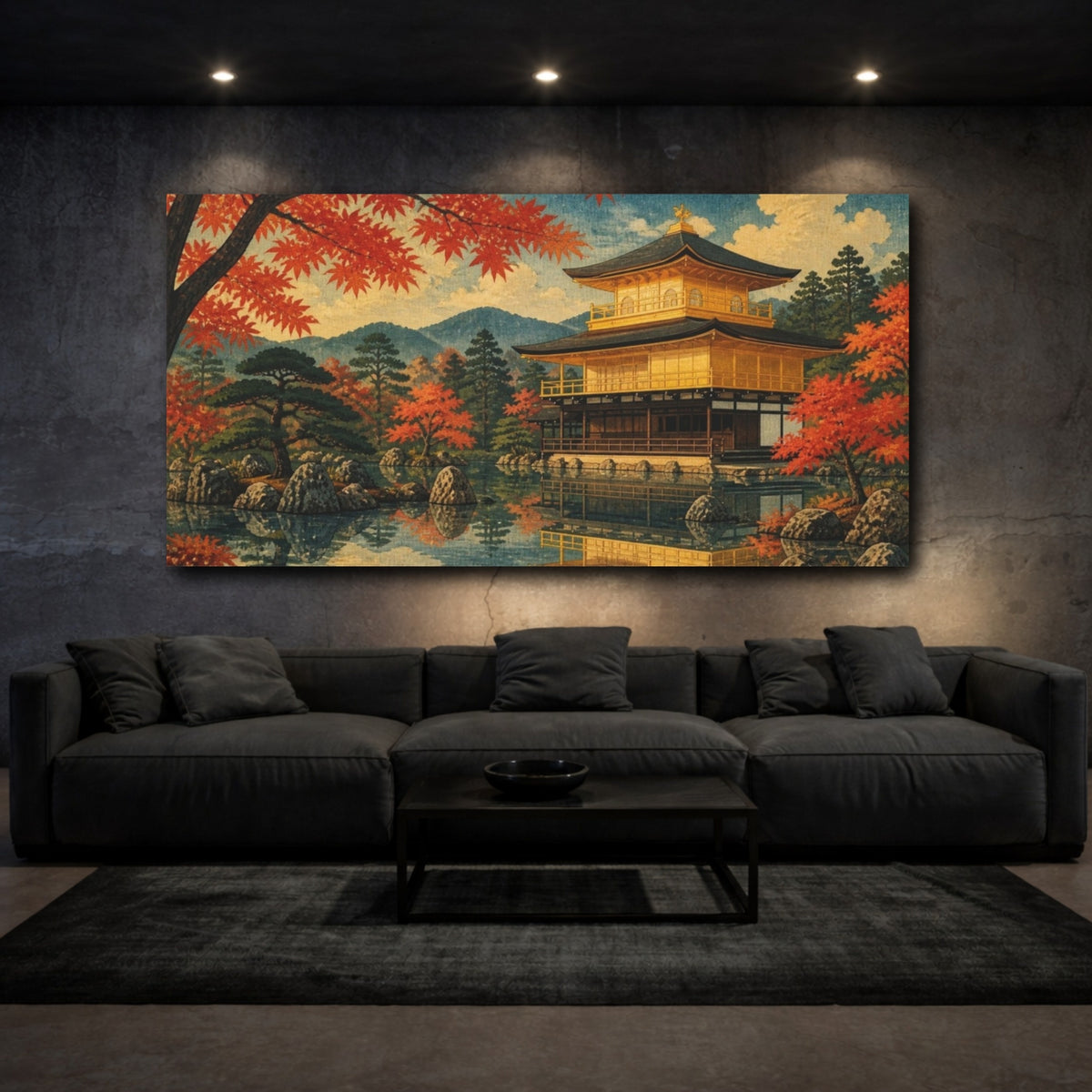 Mockup 3. Japanese Golden Pavilion Reflection shown as canvas print