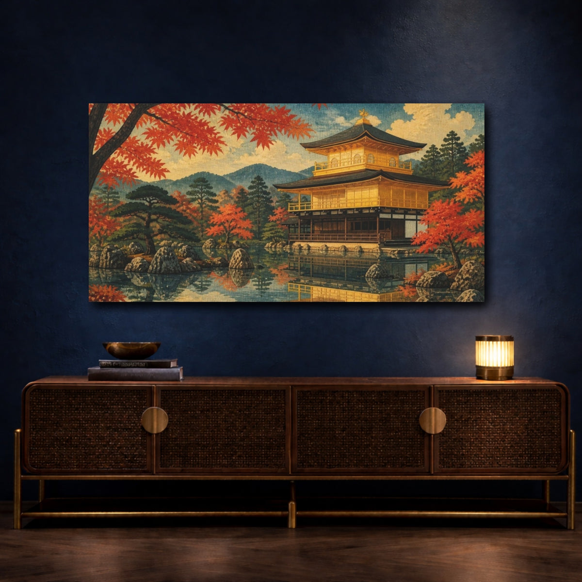 Mockup 4. Japanese Golden Pavilion Reflection shown as canvas print