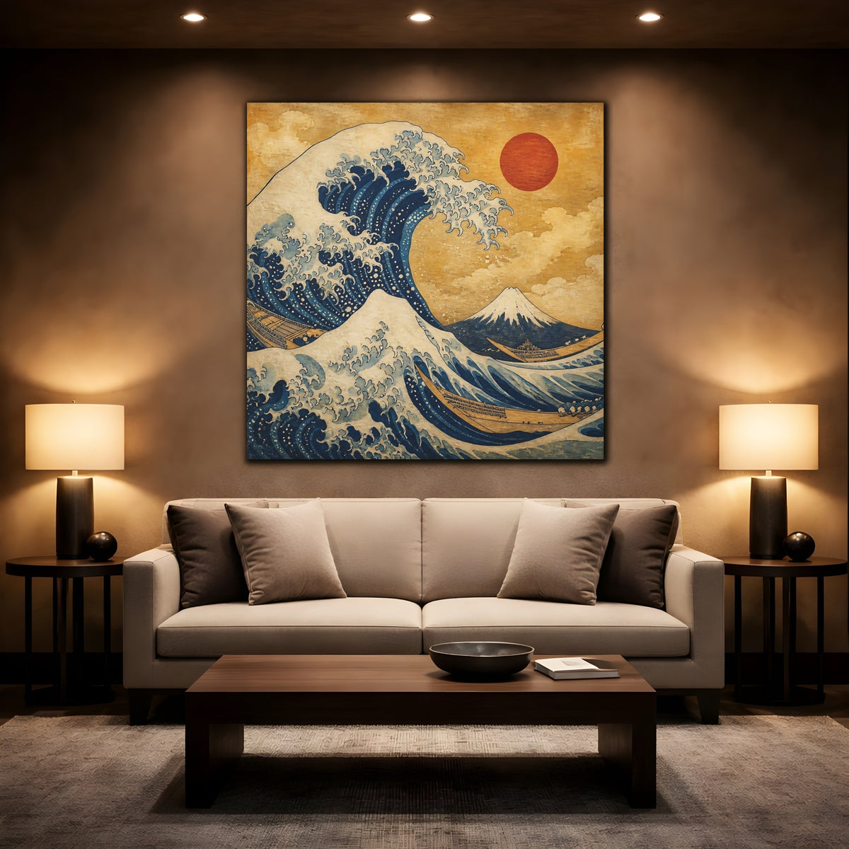 Mockup 2. Japanese Great Wave shown as canvas print