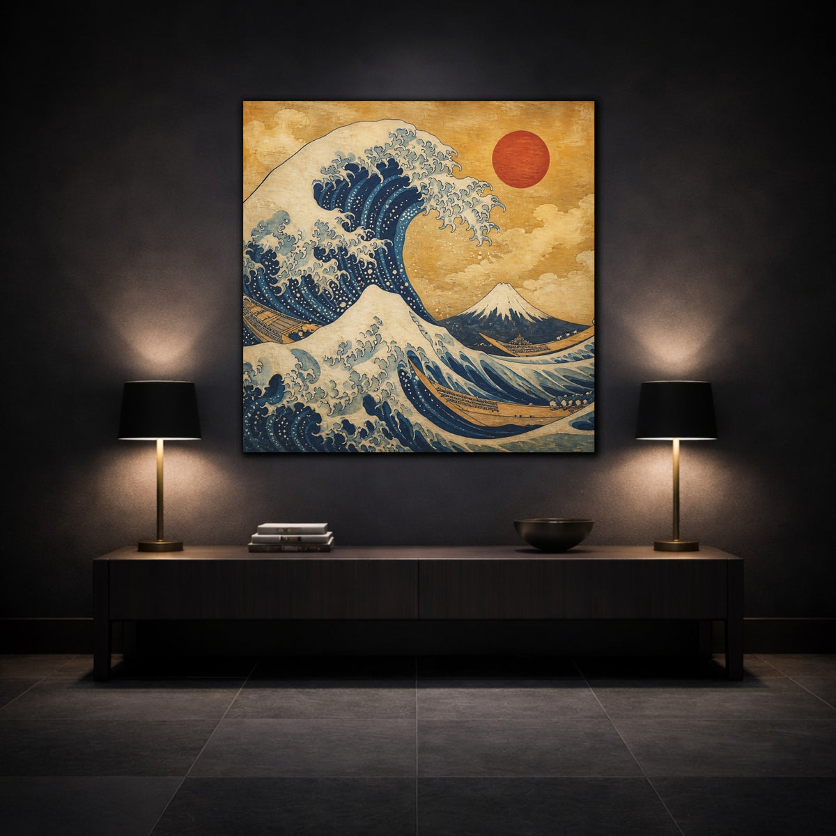 Mockup 3. Japanese Great Wave shown as canvas print