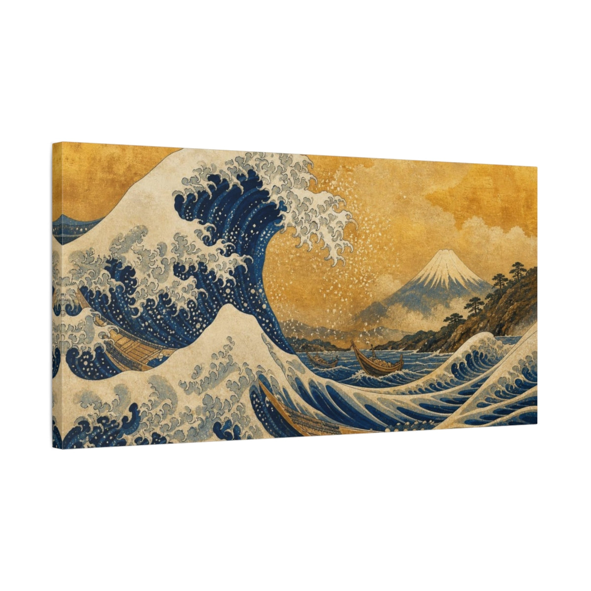Side Mockup 1. Japanese Great Wave With Fuji shown as canvas print
