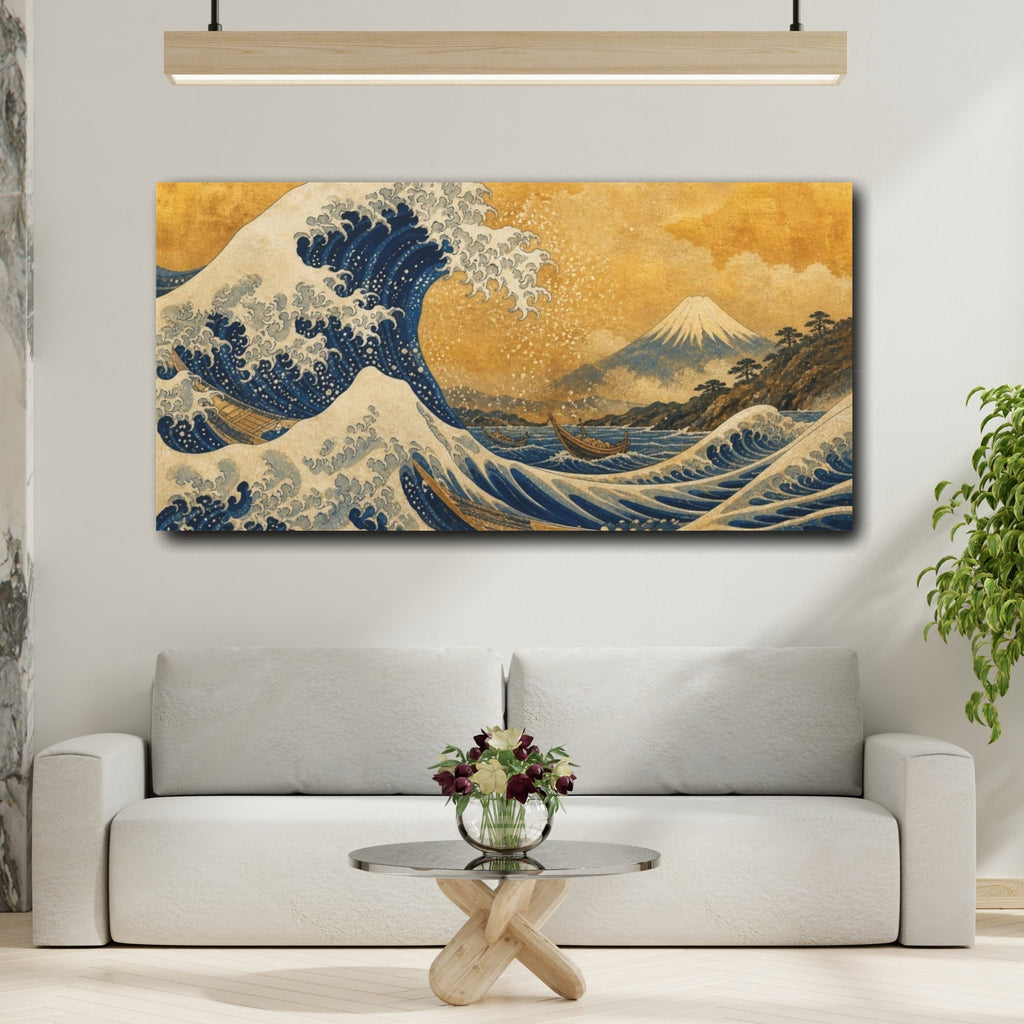Mockup 2. Japanese Great Wave With Fuji shown as canvas print