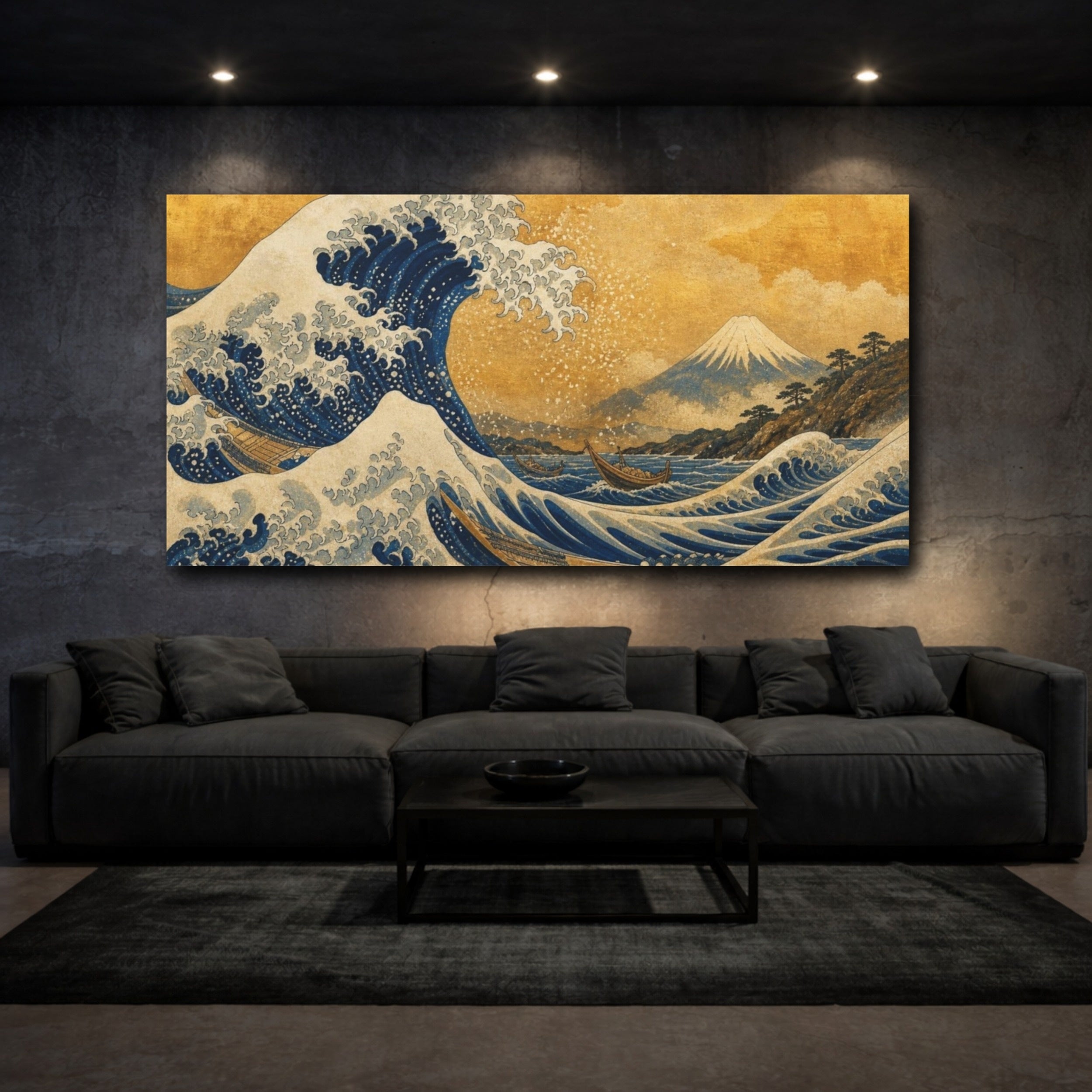 Mockup 3. Japanese Great Wave With Fuji shown as canvas print