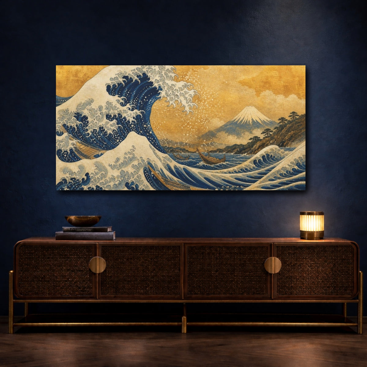 Mockup 4. Japanese Great Wave With Fuji shown as canvas print