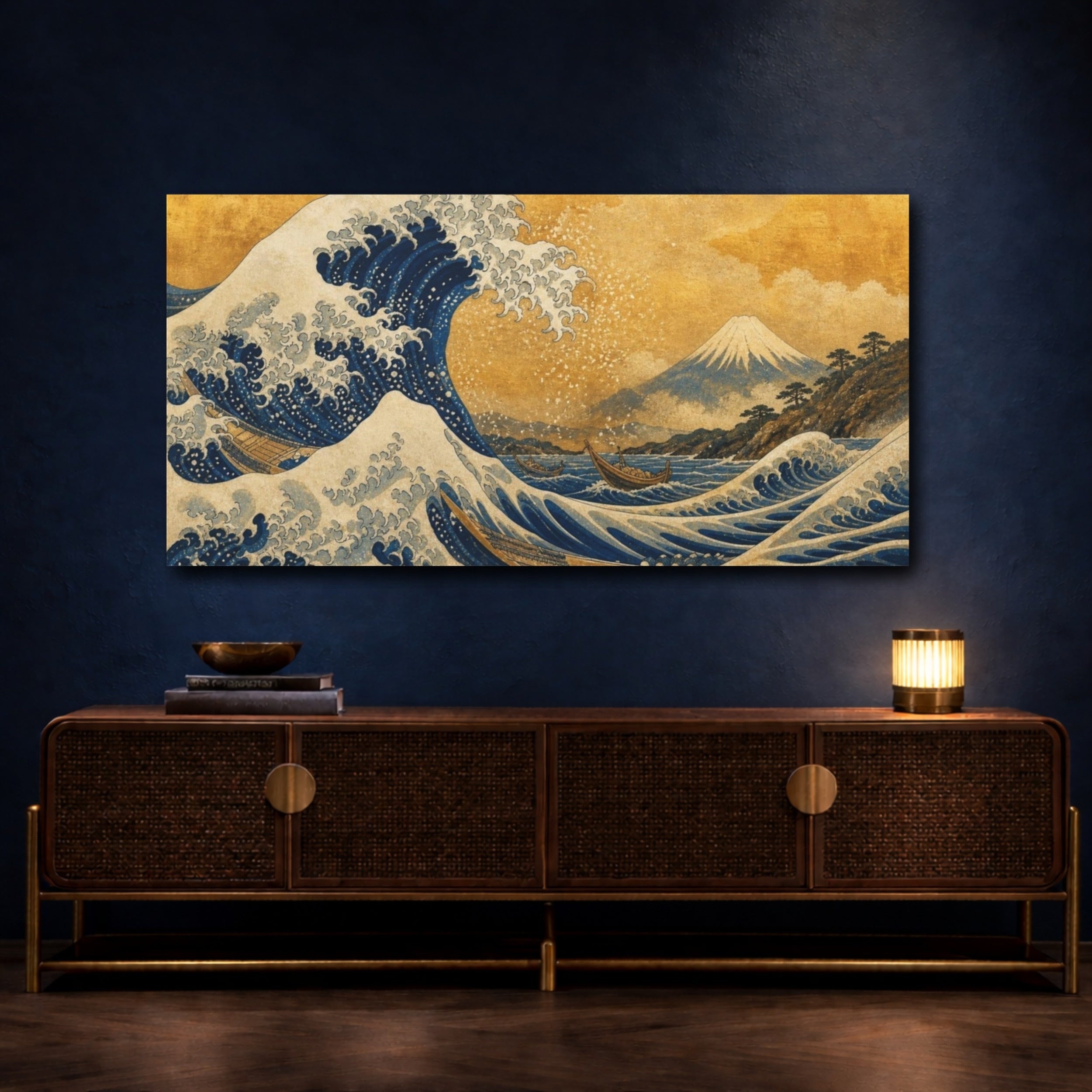 Mockup 4. Japanese Great Wave With Fuji shown as canvas print