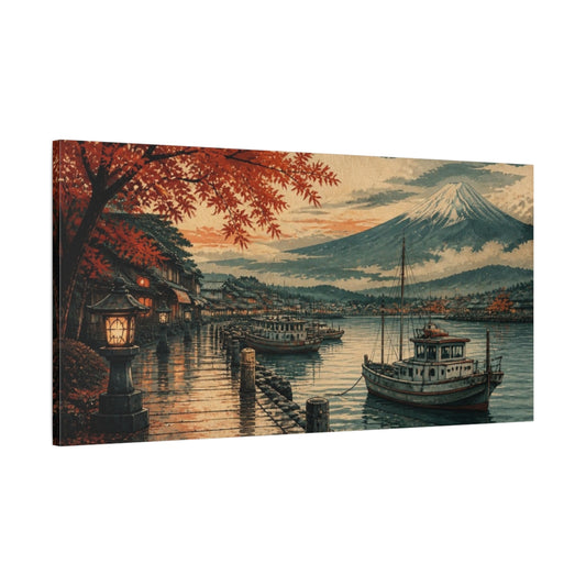 Main Mockup. Japanese Harbor At Dusk shown as canvas print