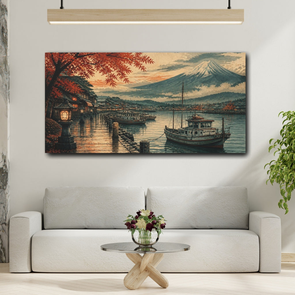 Mockup 2. Japanese Harbor At Dusk shown as canvas print