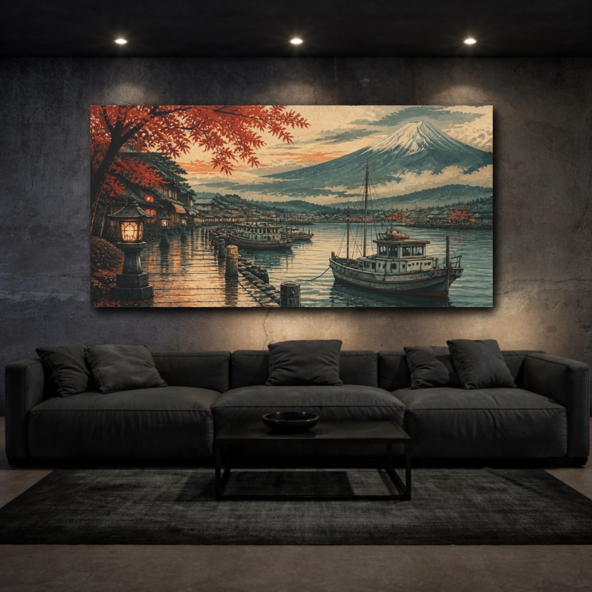 Mockup 3. Japanese Harbor At Dusk shown as canvas print