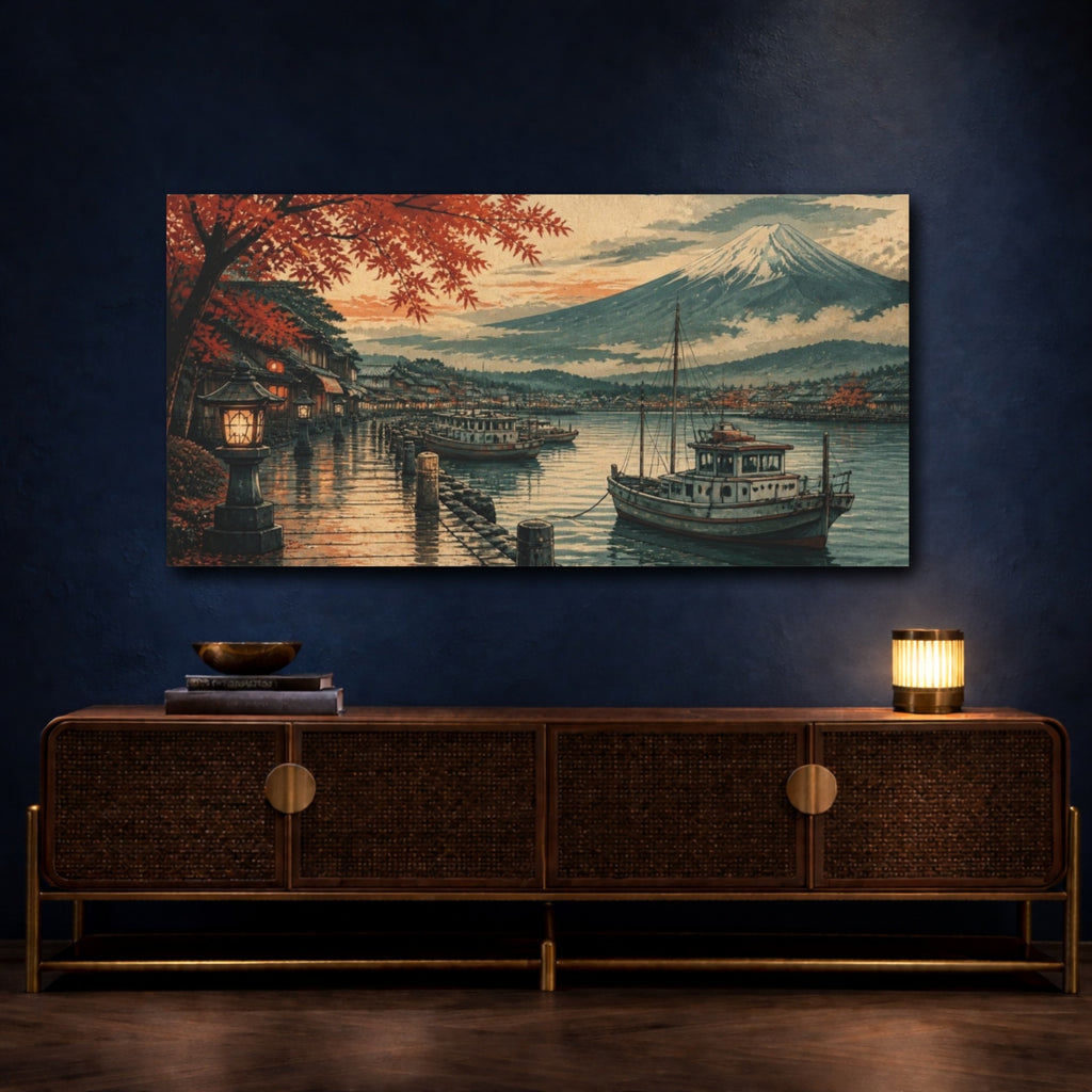 Mockup 4. Japanese Harbor At Dusk shown as canvas print