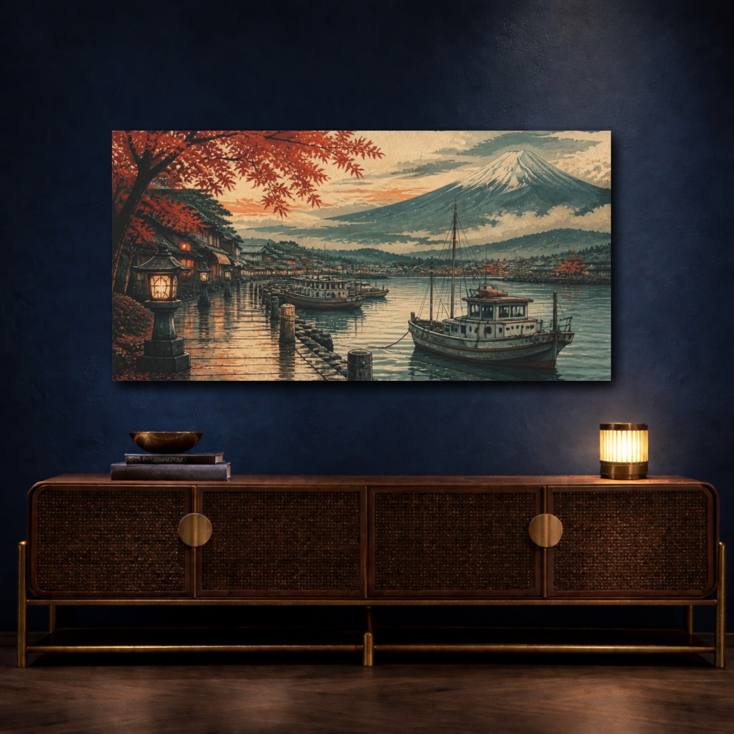 Mockup 4. Japanese Harbor At Dusk shown as canvas print