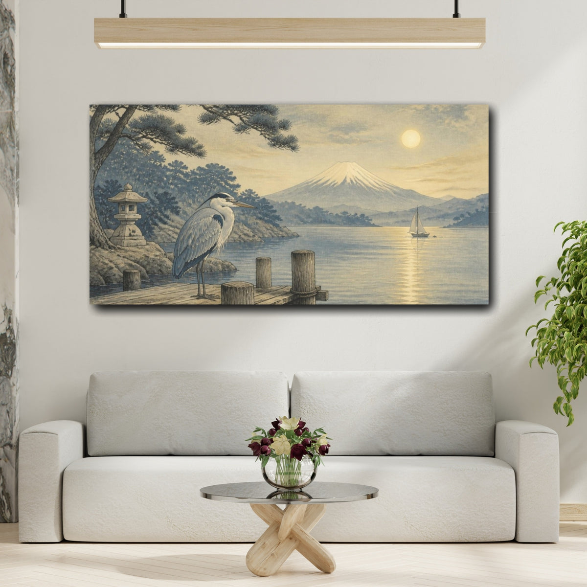Mockup 2. Japanese Heron On Dock shown as canvas print