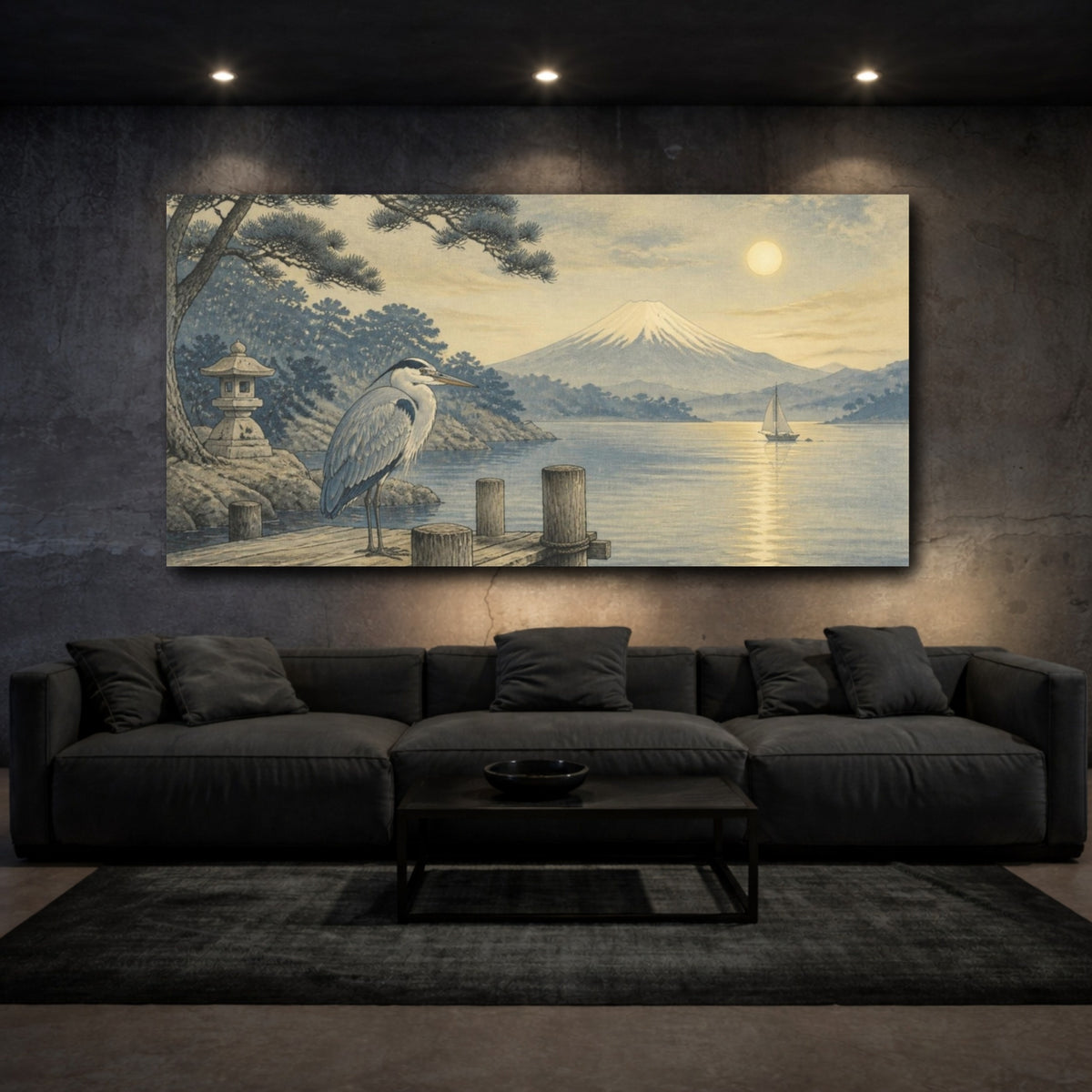 Mockup 3. Japanese Heron On Dock shown as canvas print
