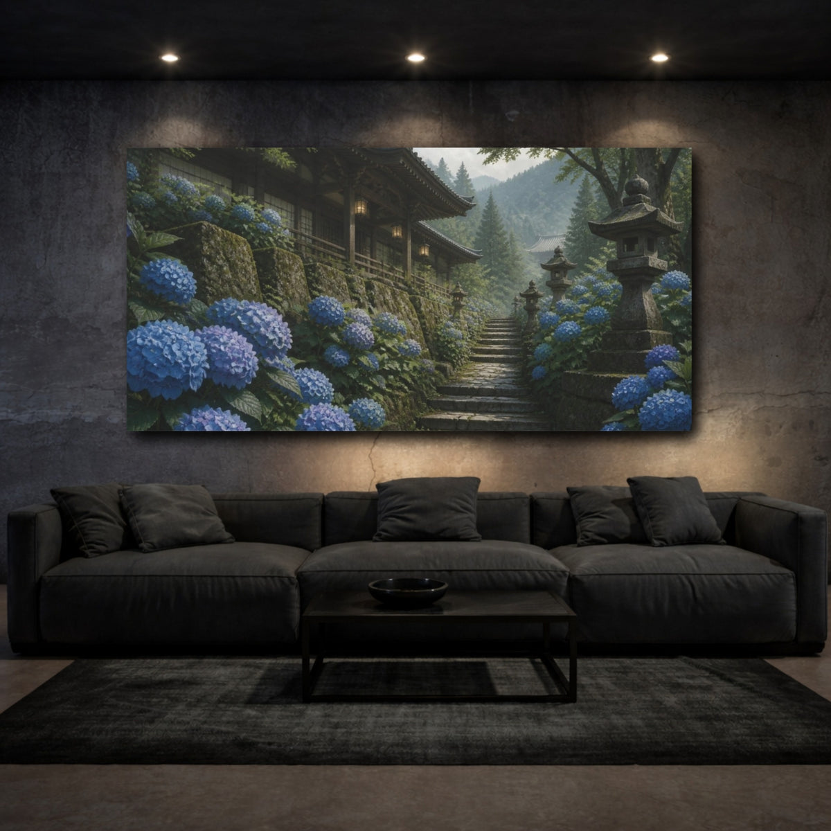 Mockup 3. Japanese Hydrangea Temple Path shown as canvas print