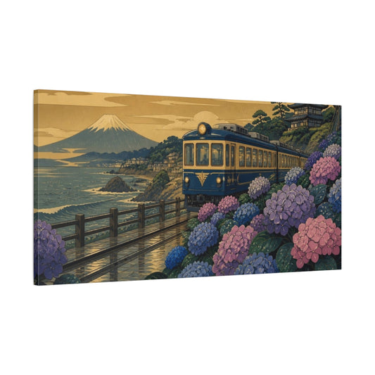Main Mockup. Japanese Hydrangea Train shown as canvas print