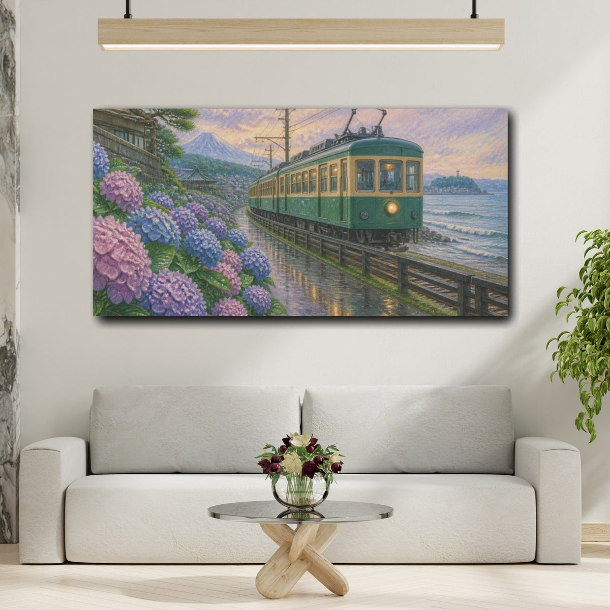 Mockup 2. Japanese Hydrangea Train shown as canvas print