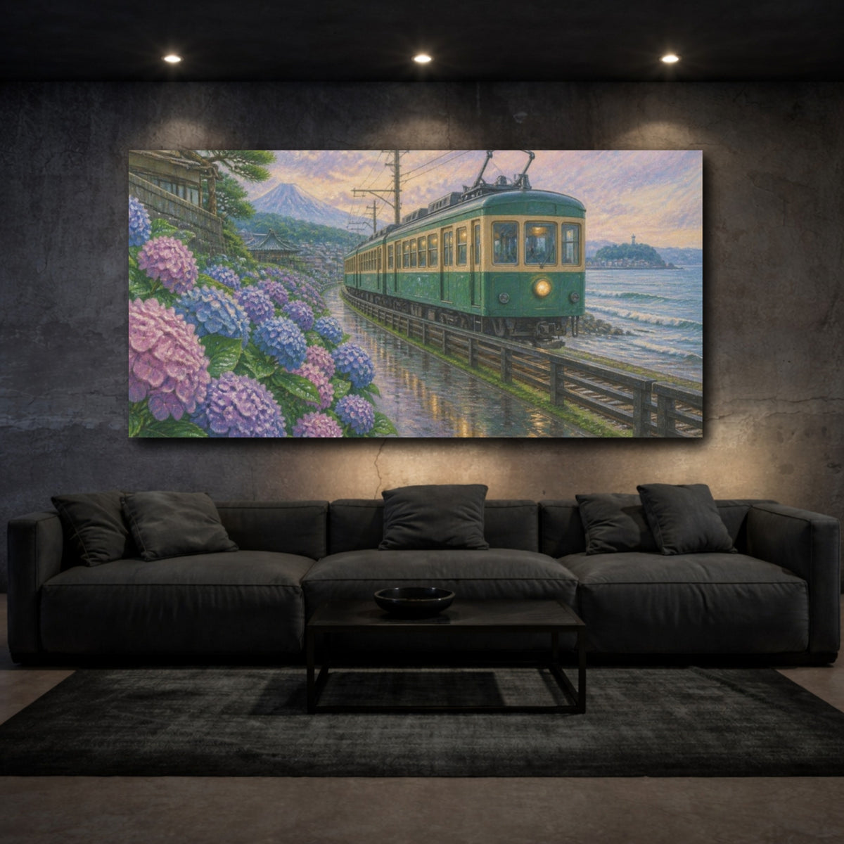Mockup 3. Japanese Hydrangea Train shown as canvas print